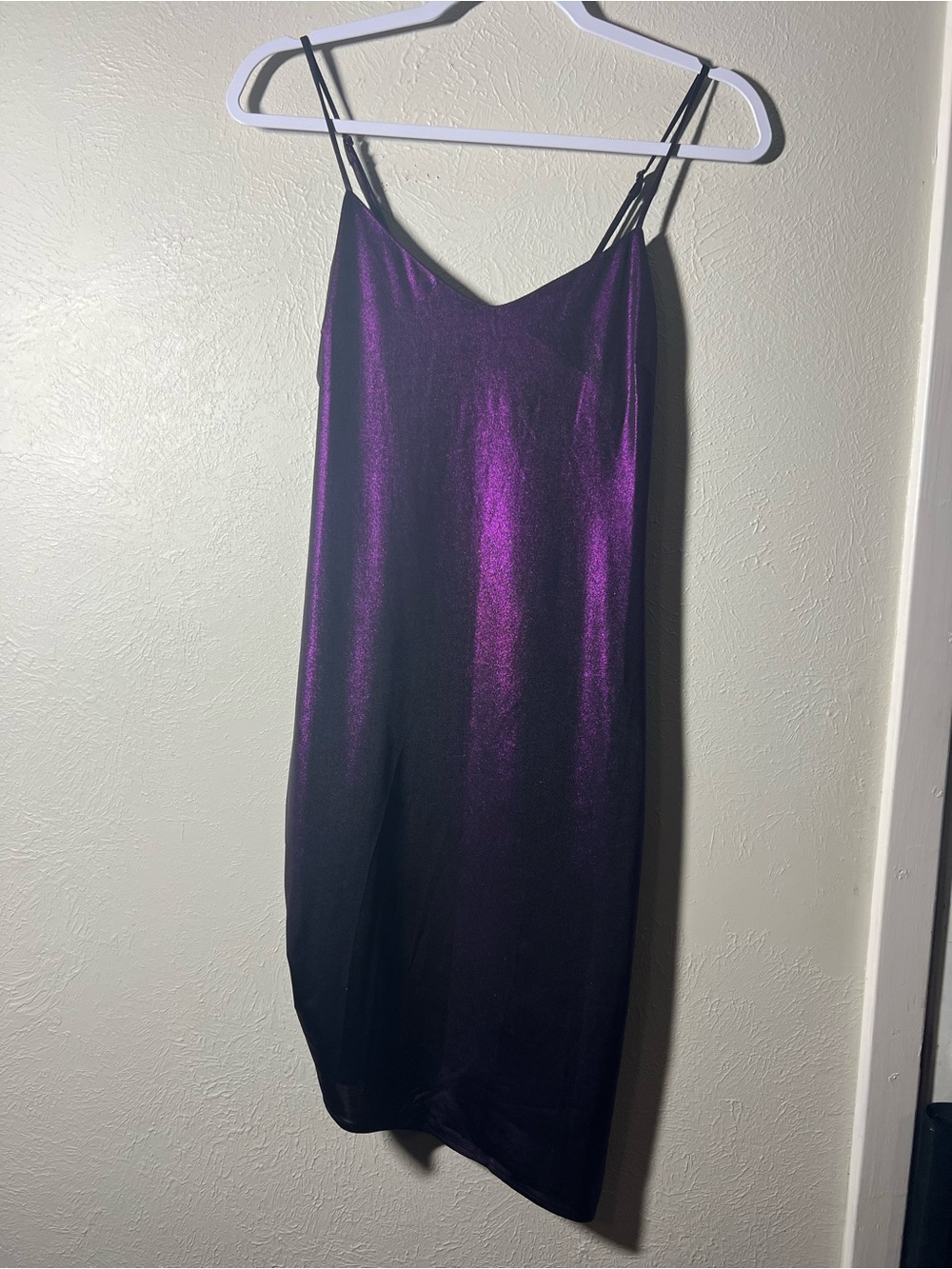 Torn by Ronny Kobo Shimmery Purple Mila Tulip Slip Midi Dress size XS
